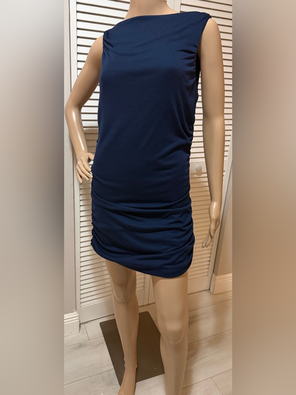 VENUS Cobalt Blue Ruched Mini Dress | Draped Sleeveless Bodycon Cocktail Dress